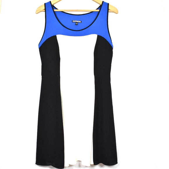 EXPRESS Color Block Dress Blue Black White Size 8 - Picture 1 of 8